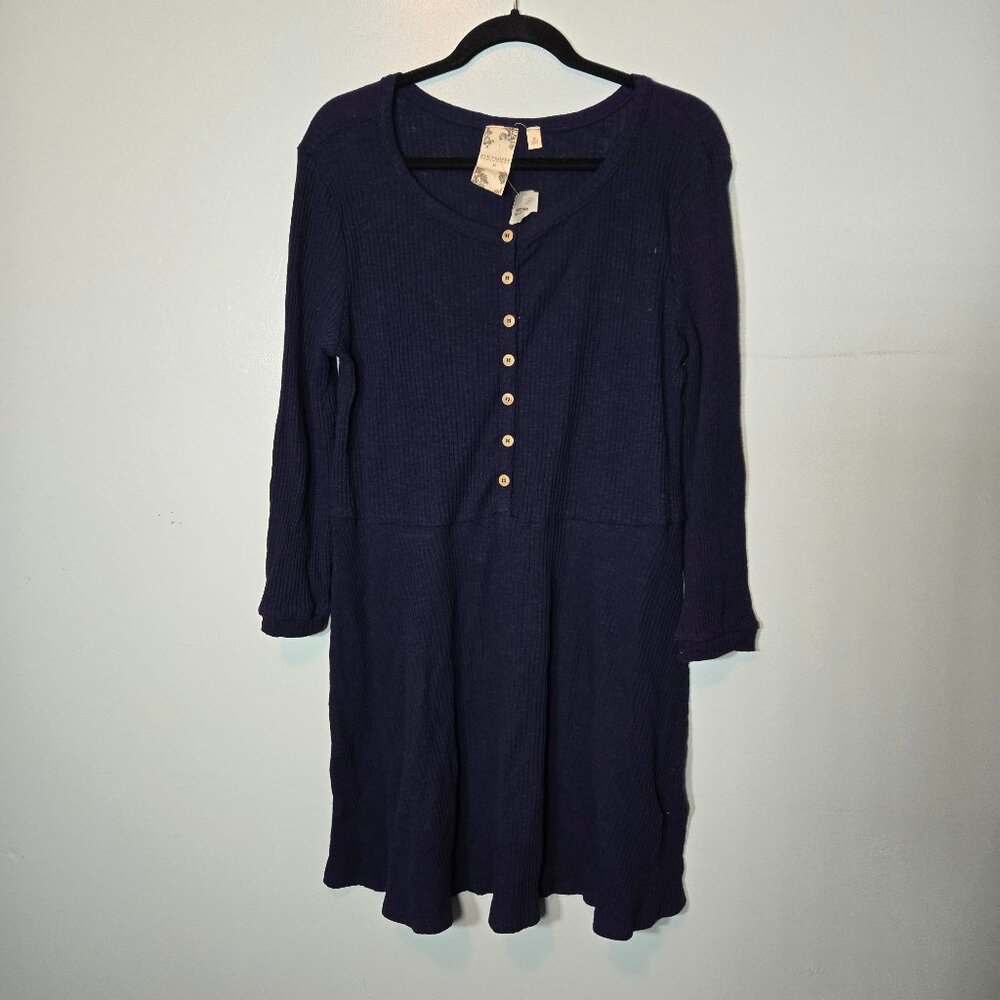 Blu Pepper Women's Long Sleeve Babydoll Dress Navy Blue Scoop Neck Knit NWT